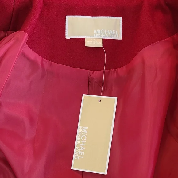 NWT'S- MICHAEL- MICHAEL KORS -Beautiful Womens Red Wool Blend Peacoat-Size Small - Picture 8 of 9